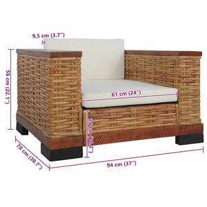 Sessel mit Kissen Braun Natur Rattan