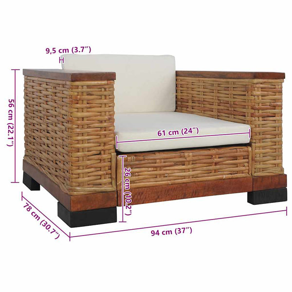 Sessel mit Kissen Braun Natur Rattan
