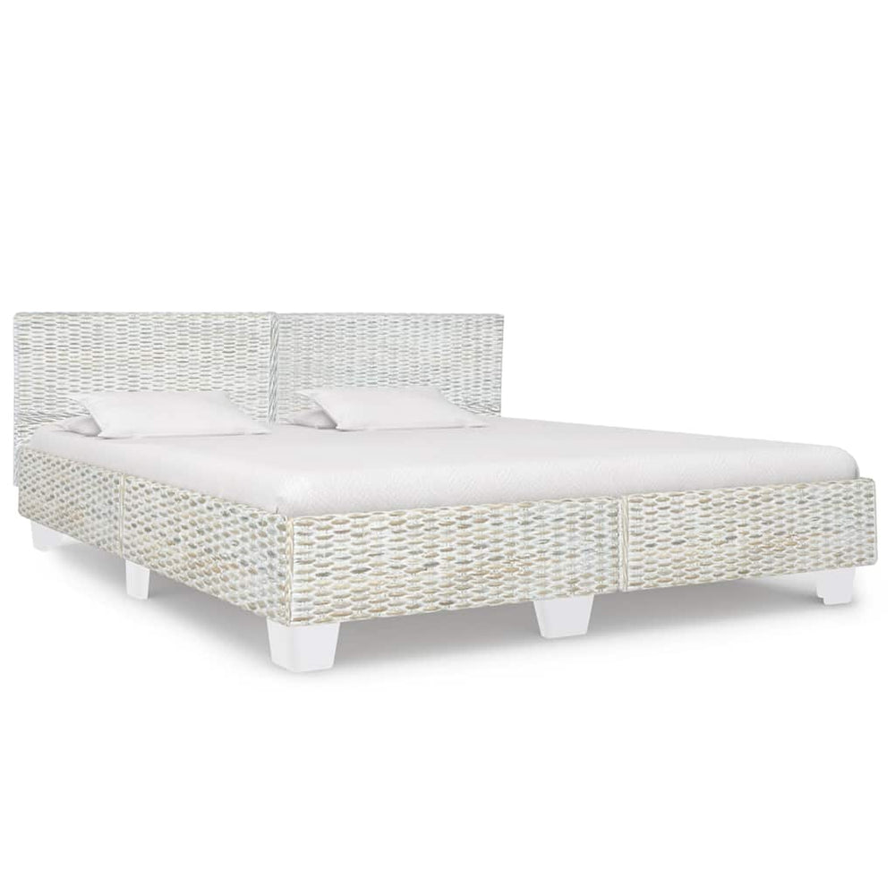 vidaXL Bed Grey Natural Rattan 180x200 cm