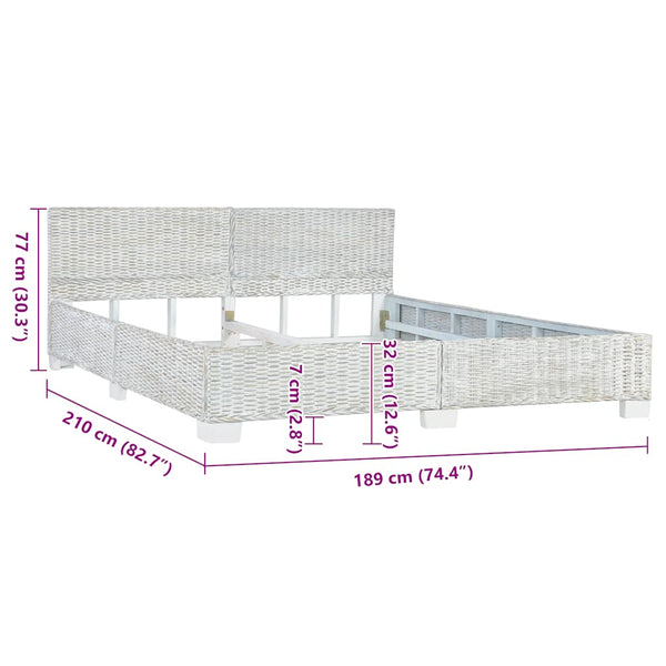 Bett Grau Natur Rattan 180x200 cm