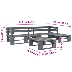 4-tlg. Garten-Sofagarnitur aus Paletten Holz Grau