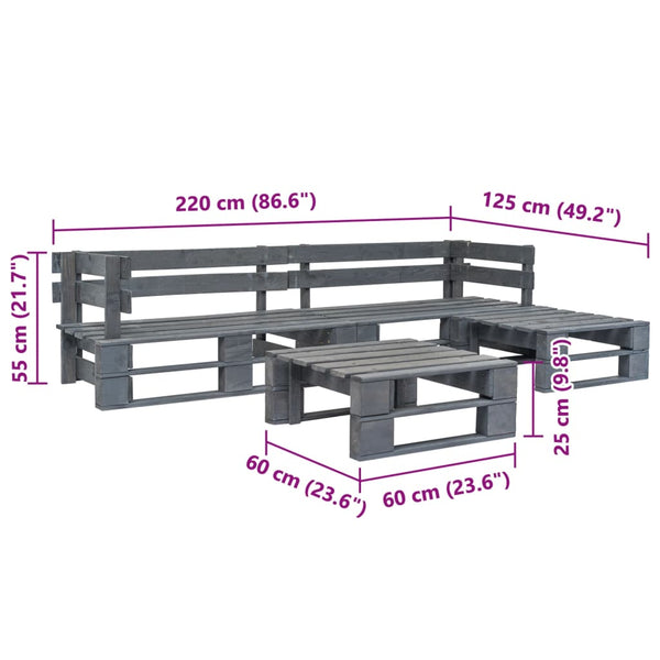4-tlg. Garten-Sofagarnitur aus Paletten Holz Grau