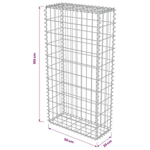 Gabionenwand mit Abdeckung Verzinkter Stahl 50×20×100 cm