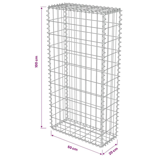 Gabionenwand mit Abdeckung Verzinkter Stahl 50×20×100 cm