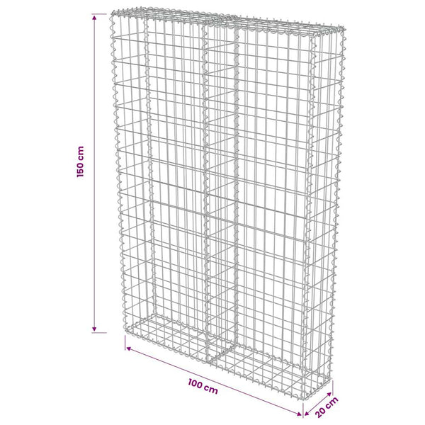 Gabionenwand mit Abdeckung Verzinkter Stahl 100×20×150 cm