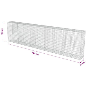 Gabionenwand mit Abdeckung Verzinkter Stahl 600×50×150 cm