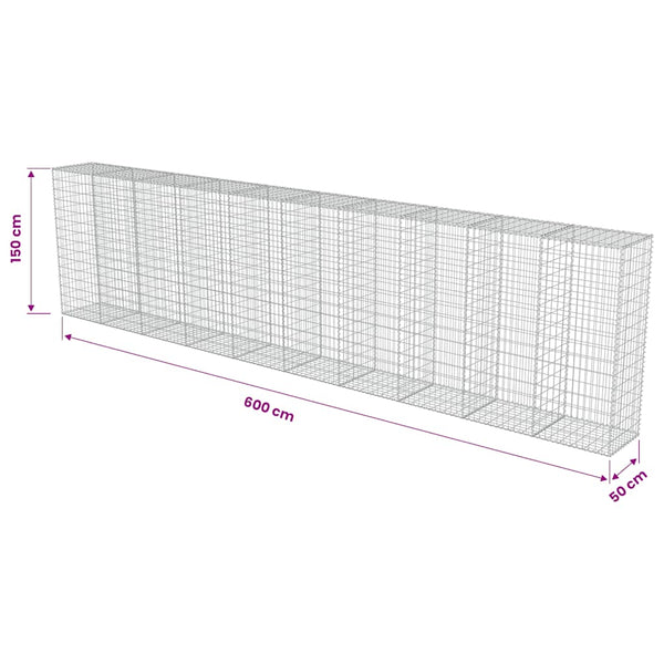 Gabionenwand mit Abdeckung Verzinkter Stahl 600×50×150 cm