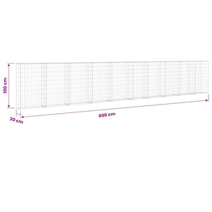Gabionenwand mit Abdeckung Verzinkter Stahl 600×30×100 cm