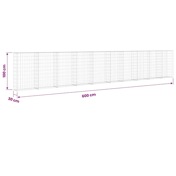 Gabionenwand mit Abdeckung Verzinkter Stahl 600×30×100 cm