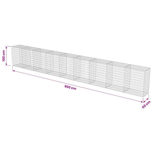 Gabionenwand mit Abdeckung Verzinkter Stahl 900×50×100 cm