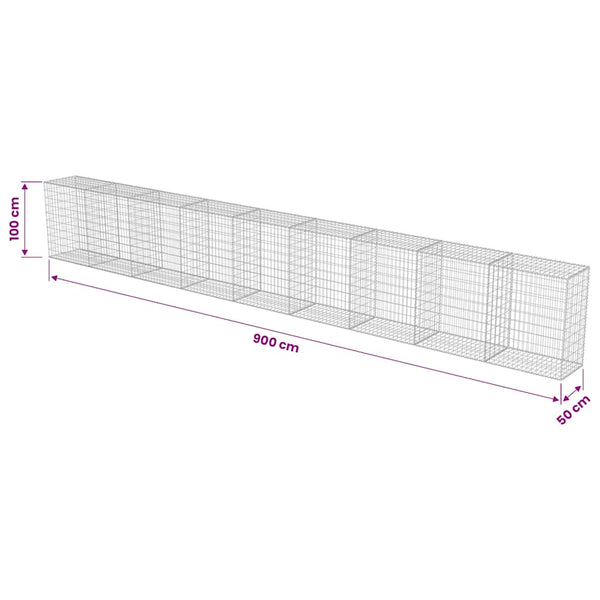 Gabionenwand mit Abdeckung Verzinkter Stahl 900×50×100 cm