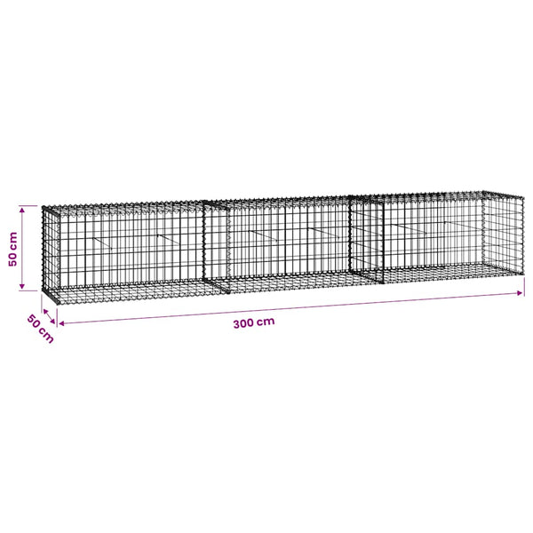 Gabionenwand mit Abdeckung 300×50×50 cm Verzinkter Stahl