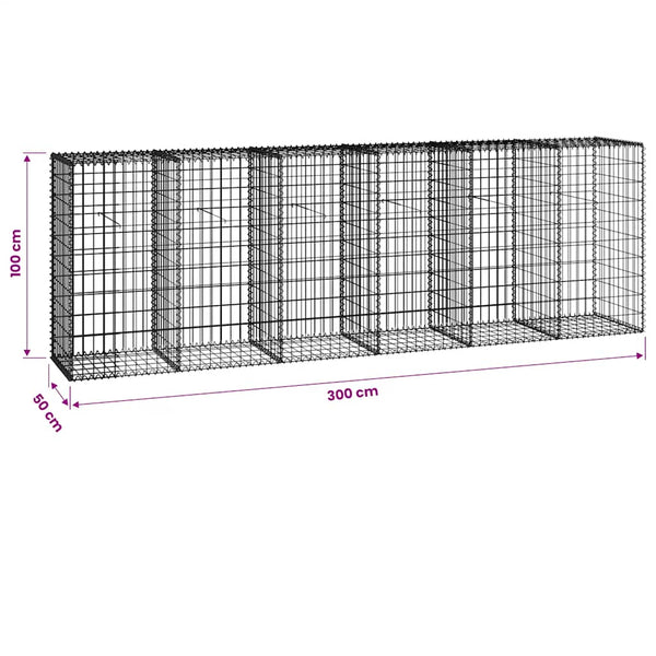 Gabionenwand mit Abdeckung Verzinkter Stahl 300×50×100 cm
