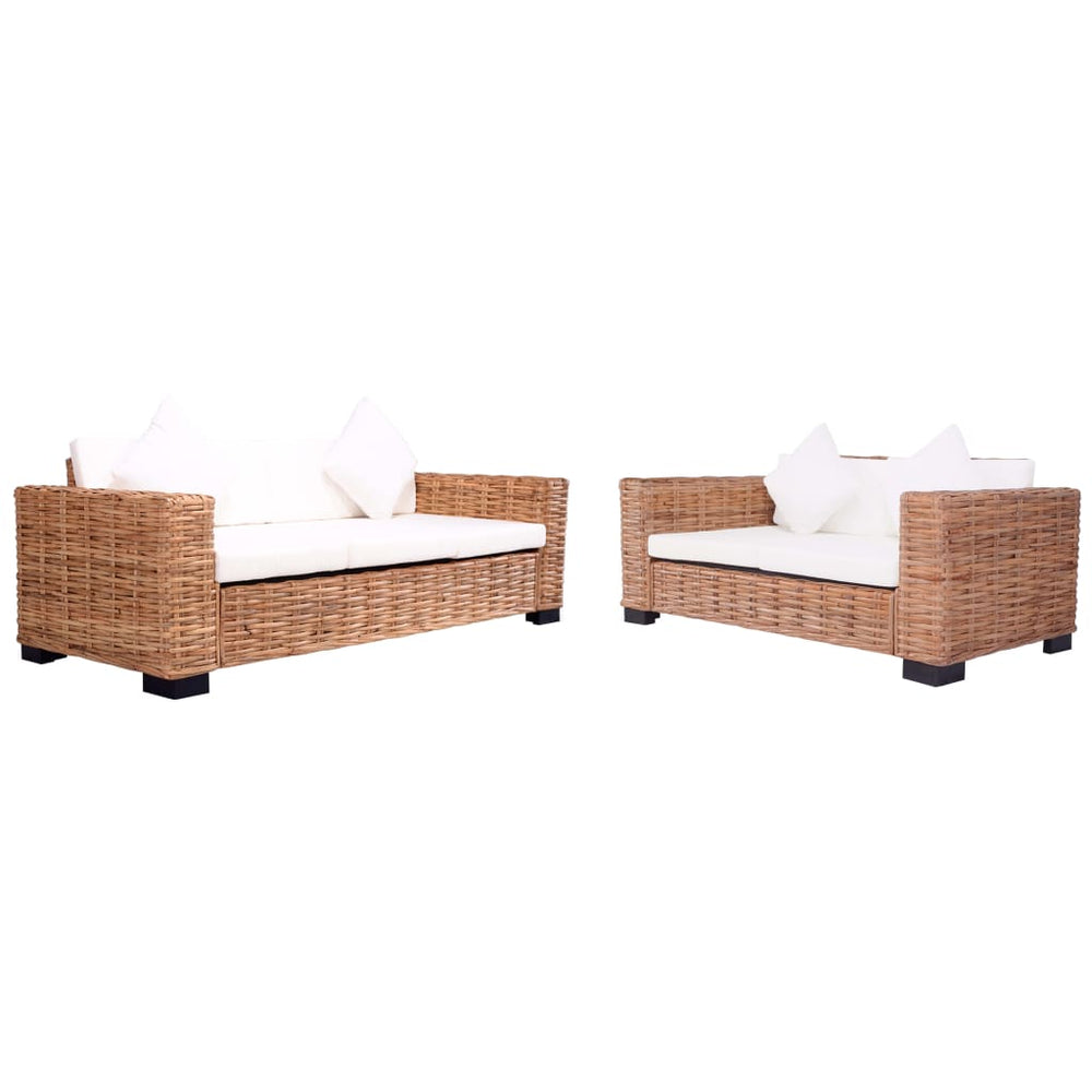 vidaXL 2-Seater Garden Sofas with Cushions Natural Rattan