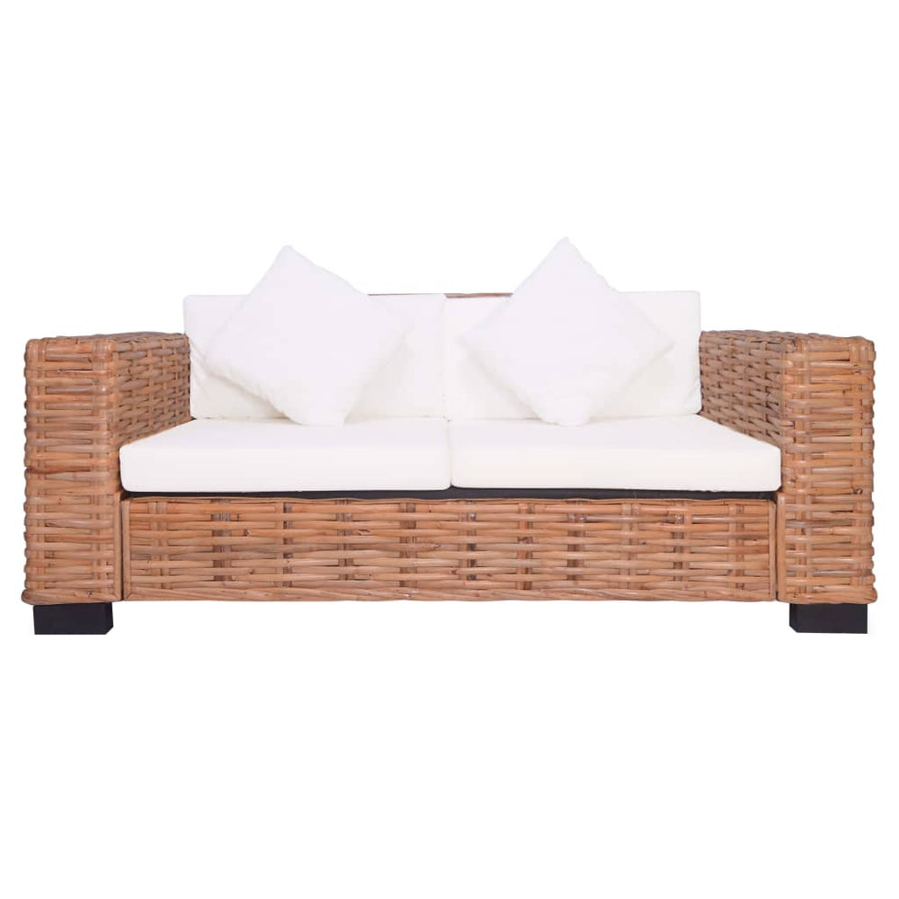 vidaXL 2-Seater Garden Sofas with Cushions Natural Rattan