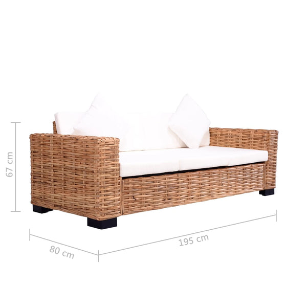 vidaXL Canapé de jardin 3 places en rotin naturel