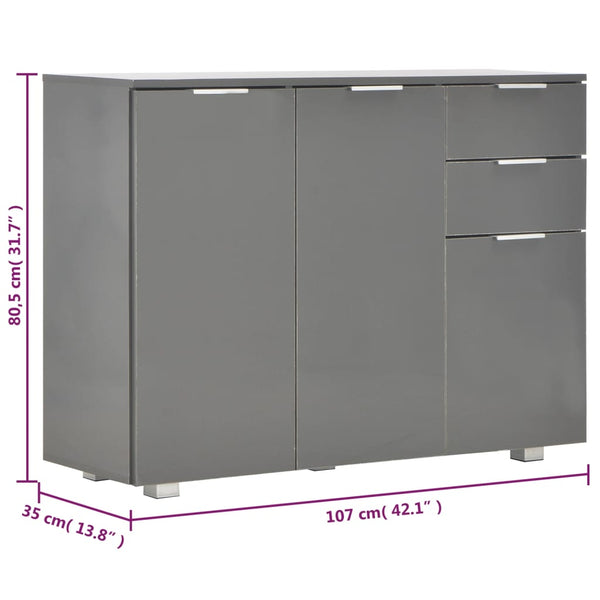 vidaXL Bahut gris brillant 107x35x80,5 cm