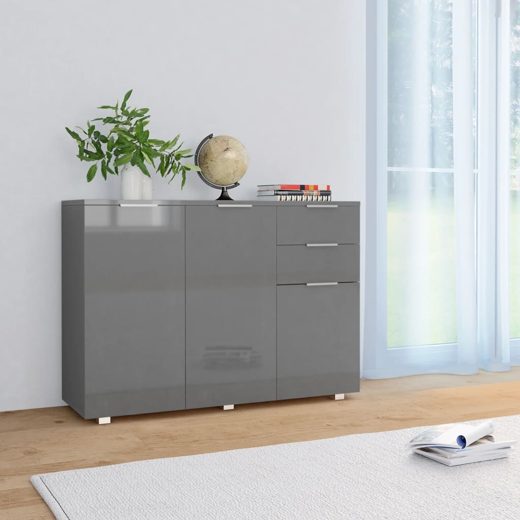 vidaXL Bahut gris brillant 107x35x80,5 cm