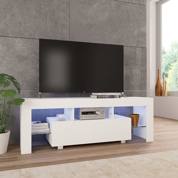 TV-Schrank mit LED-Leuchten Hochglanz-Weiß 130x35x45 cm