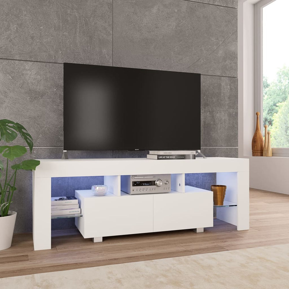 TV-Schrank mit LED-Leuchten Hochglanz-Weiß 130x35x45 cm