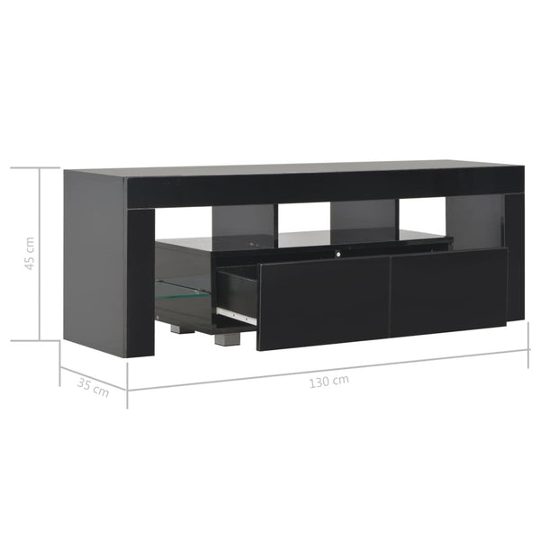 Meuble TV vidaXL avec lumières LED noir brillant 130x35x45 cm