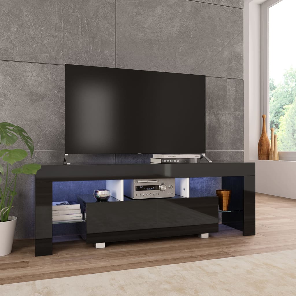 TV-Schrank mit LED-Leuchten Hochglanz-Schwarz 130x35x45 cm