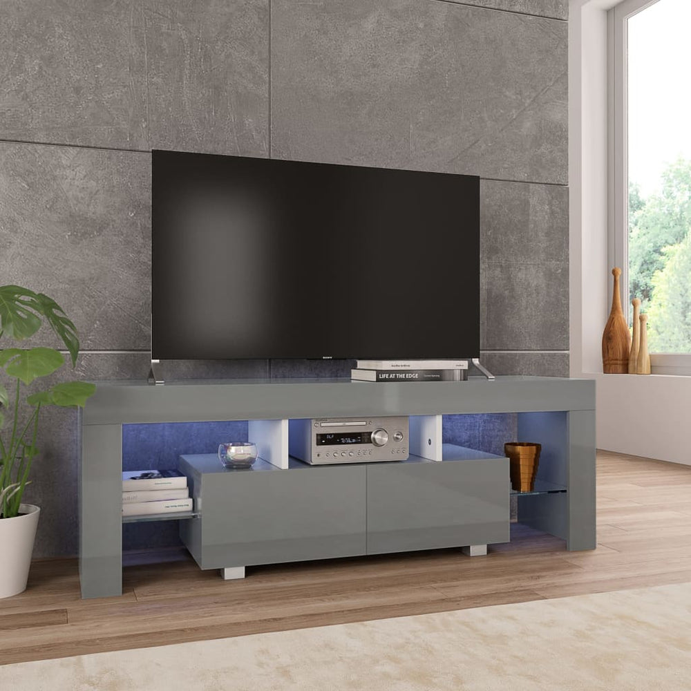 TV-Schrank mit LED-Leuchten Hochglanz-Grau 130x35x45 cm