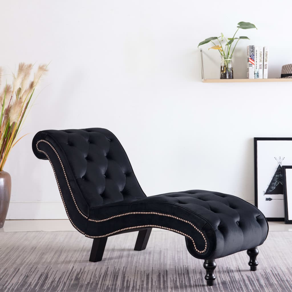 vidaXL Chaise longue en velours noir
