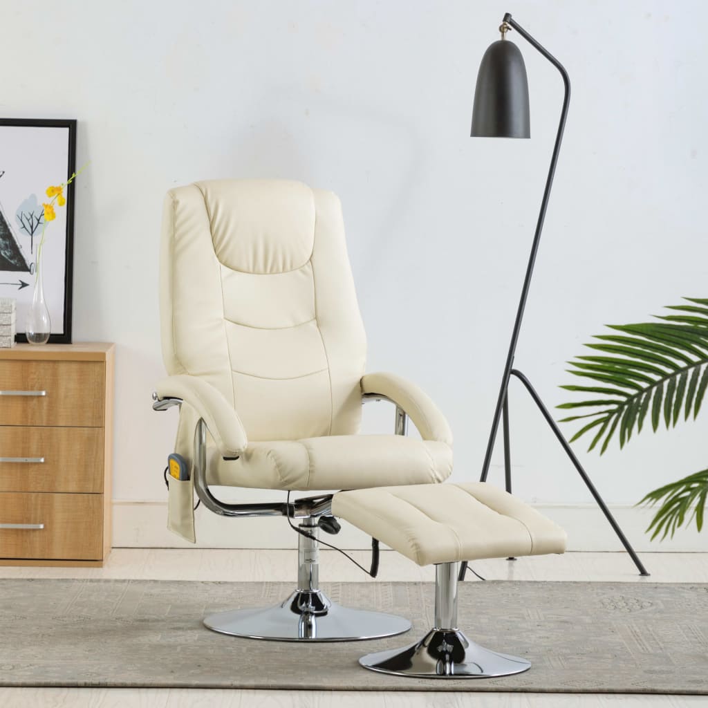 Massagesessel mit Fußhocker Creme Kunstleder