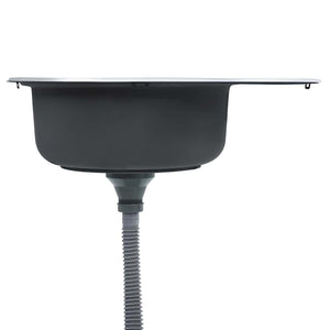 vidaXL Built-in Sink with Strainer and Siphon Oval Stainless Steel