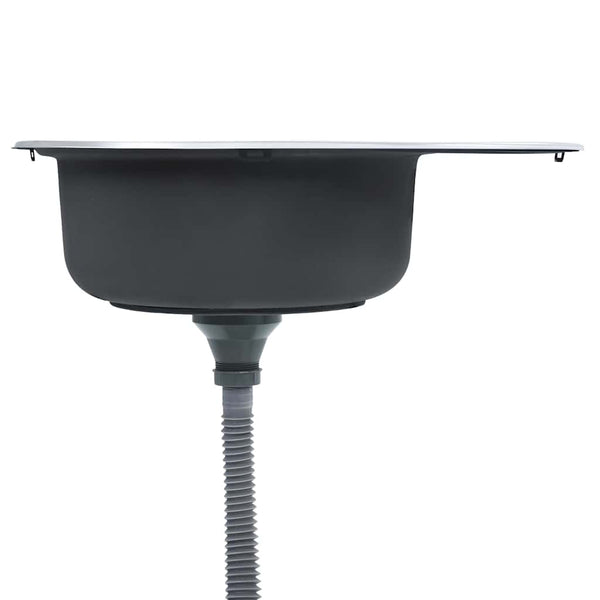 vidaXL Built-in Sink with Strainer and Siphon Oval Stainless Steel