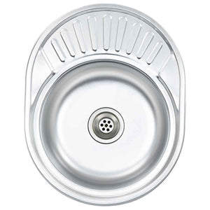 vidaXL Built-in Sink with Strainer and Siphon Oval Stainless Steel