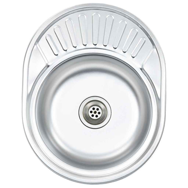 vidaXL Built-in Sink with Strainer and Siphon Oval Stainless Steel