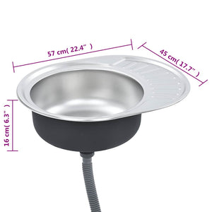 vidaXL Built-in Sink with Strainer and Siphon Oval Stainless Steel