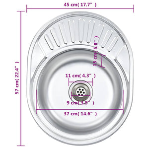 vidaXL Built-in Sink with Strainer and Siphon Oval Stainless Steel