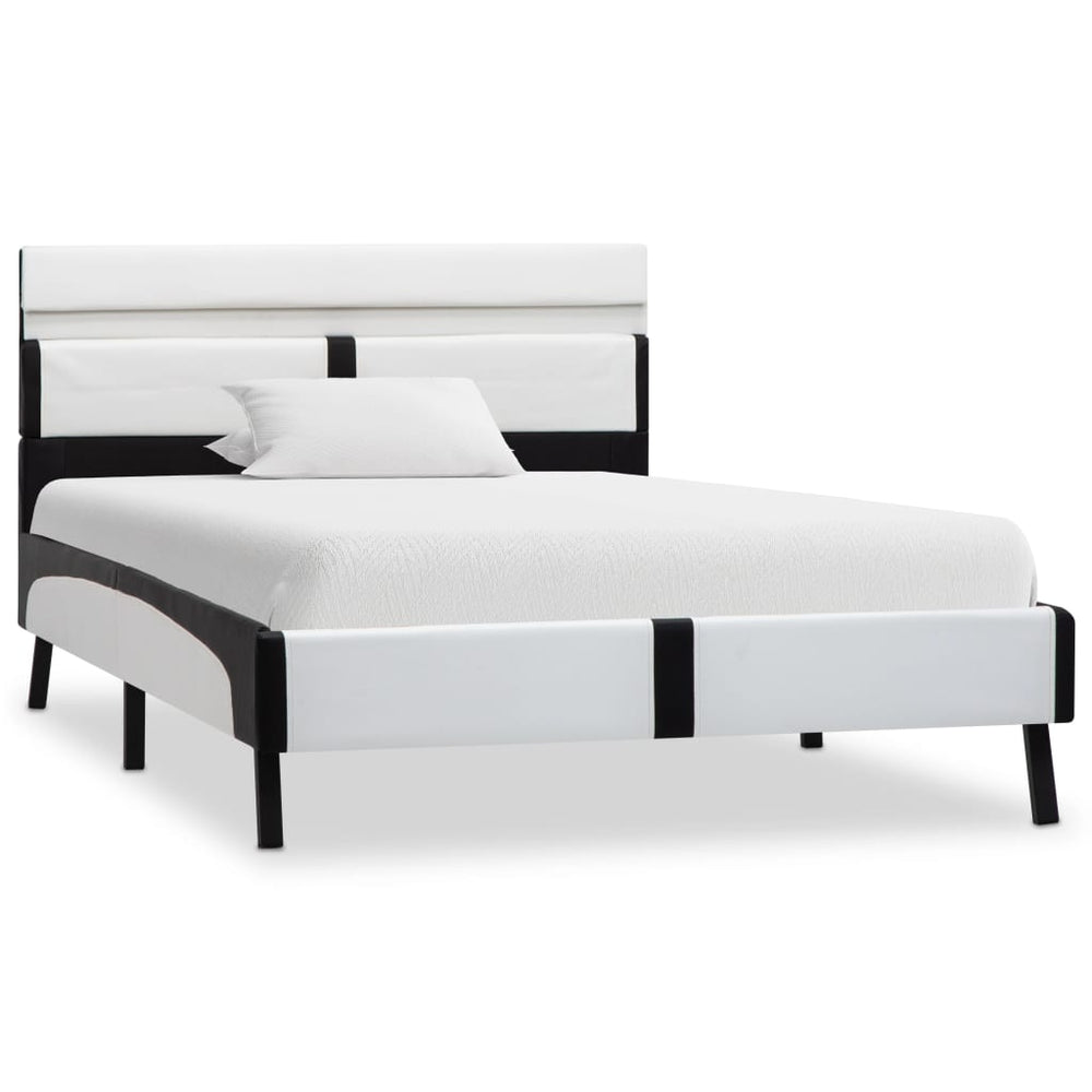 vidaXL Cadre de lit avec LED Blanc et noir Similicuir 90x200 cm