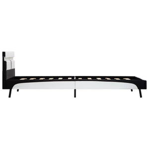 Bettgestell mit LED Weiß und Schwarz Kunstleder 90×200 cm
