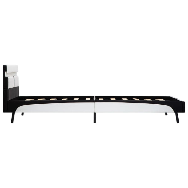 Bettgestell mit LED Weiß und Schwarz Kunstleder 90×200 cm