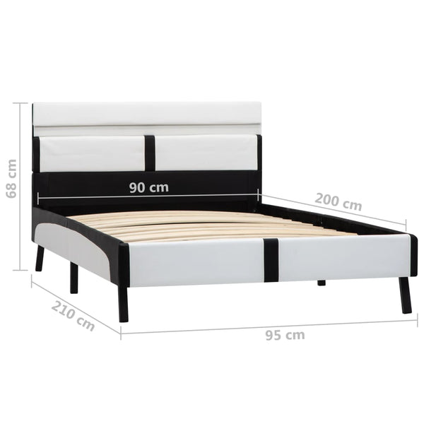 Bettgestell mit LED Weiß und Schwarz Kunstleder 90×200 cm