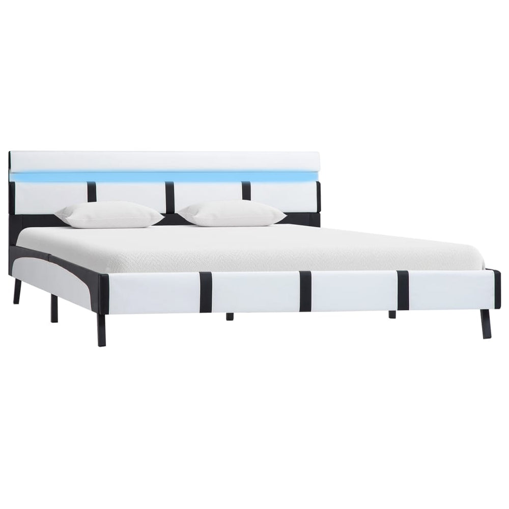 vidaXL Cadre de lit avec LED Blanc Similicuir 140x200 cm