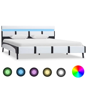 Bettgestell mit LED Weiß Kunstleder 160×200 cm
