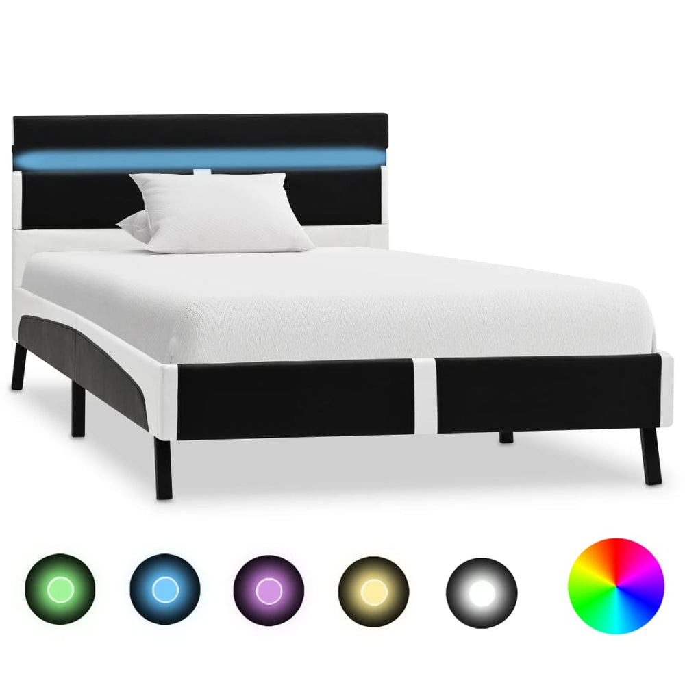 vidaXL Cadre de lit avec LED Similicuir Noir 90x200 cm