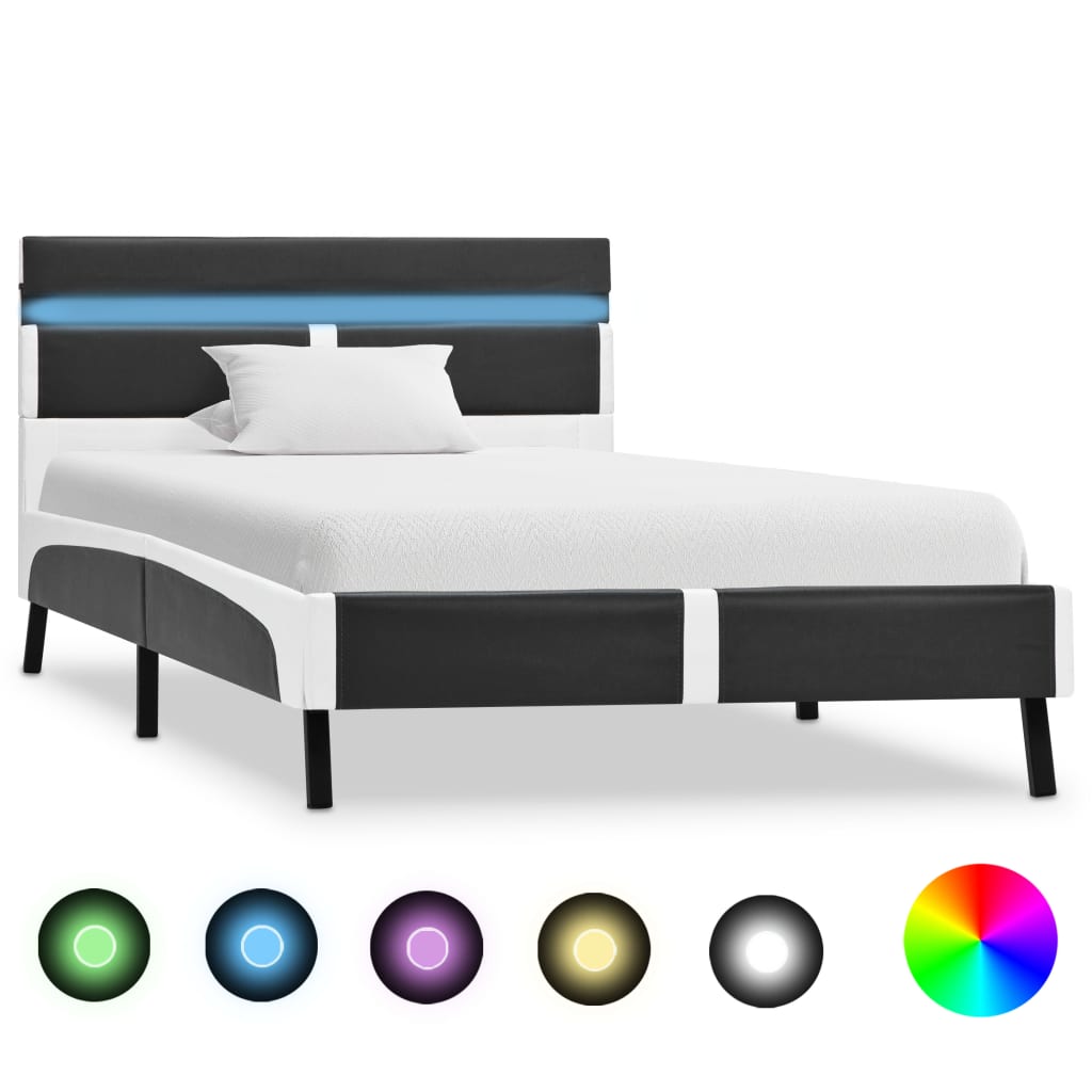 Bettgestell mit LED Grau Kunstleder 90×200 cm