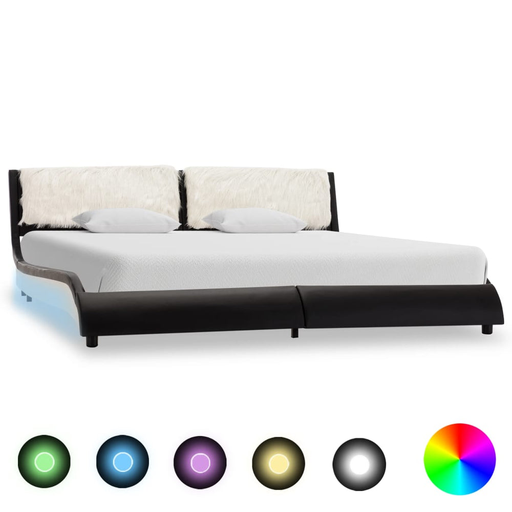 vidaXL Cadre de lit avec LED Similicuir noir et blanc 180x200 cm