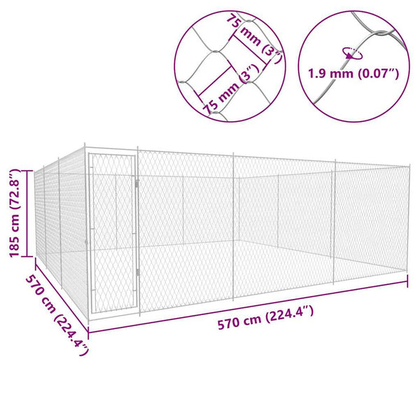 Outdoor-Hundezwinger Verzinkter Stahl 570x570x185 cm
