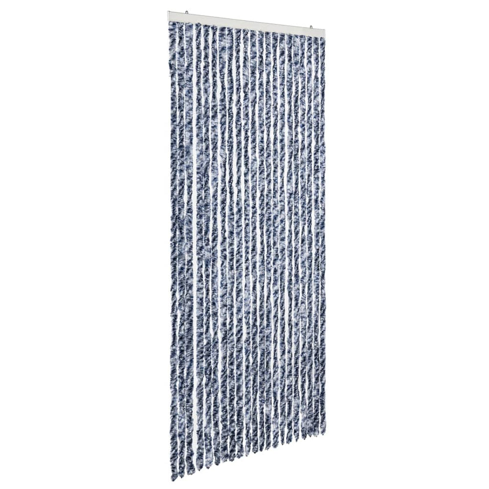 vidaXL Rideau anti-insectes en chenille bleu, blanc et argent 90x220 cm