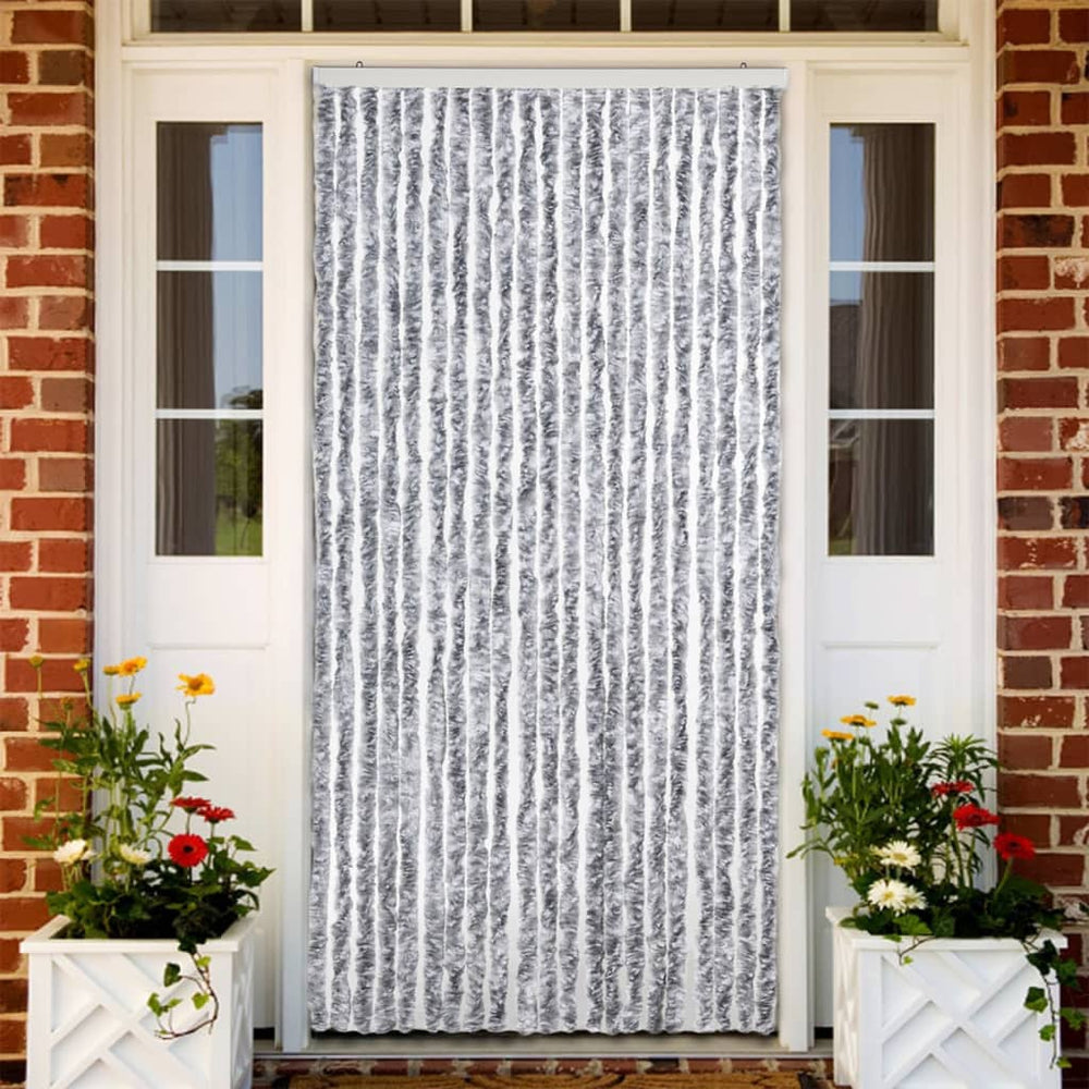 vidaXL Rideau anti-insectes blanc et gris 90x220 cm chenille