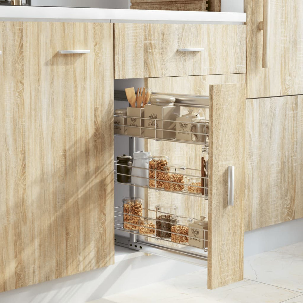 vidaXL Panier à tiroir de cuisine à 3 niveaux Extensible Argenté 47x15,5x55,5 cm