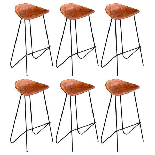 vidaXL Tabourets de bar 6 pcs Marron Cuir véritable