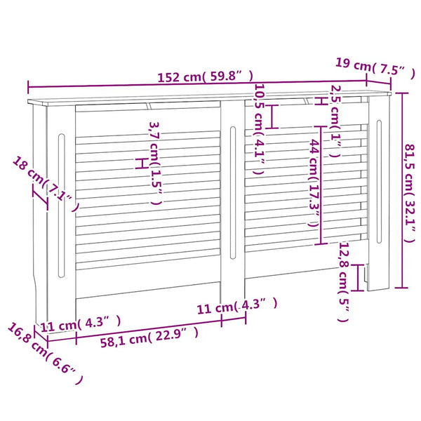 Heizkörperabdeckung Weiß 152×19×81,5 cm MDF